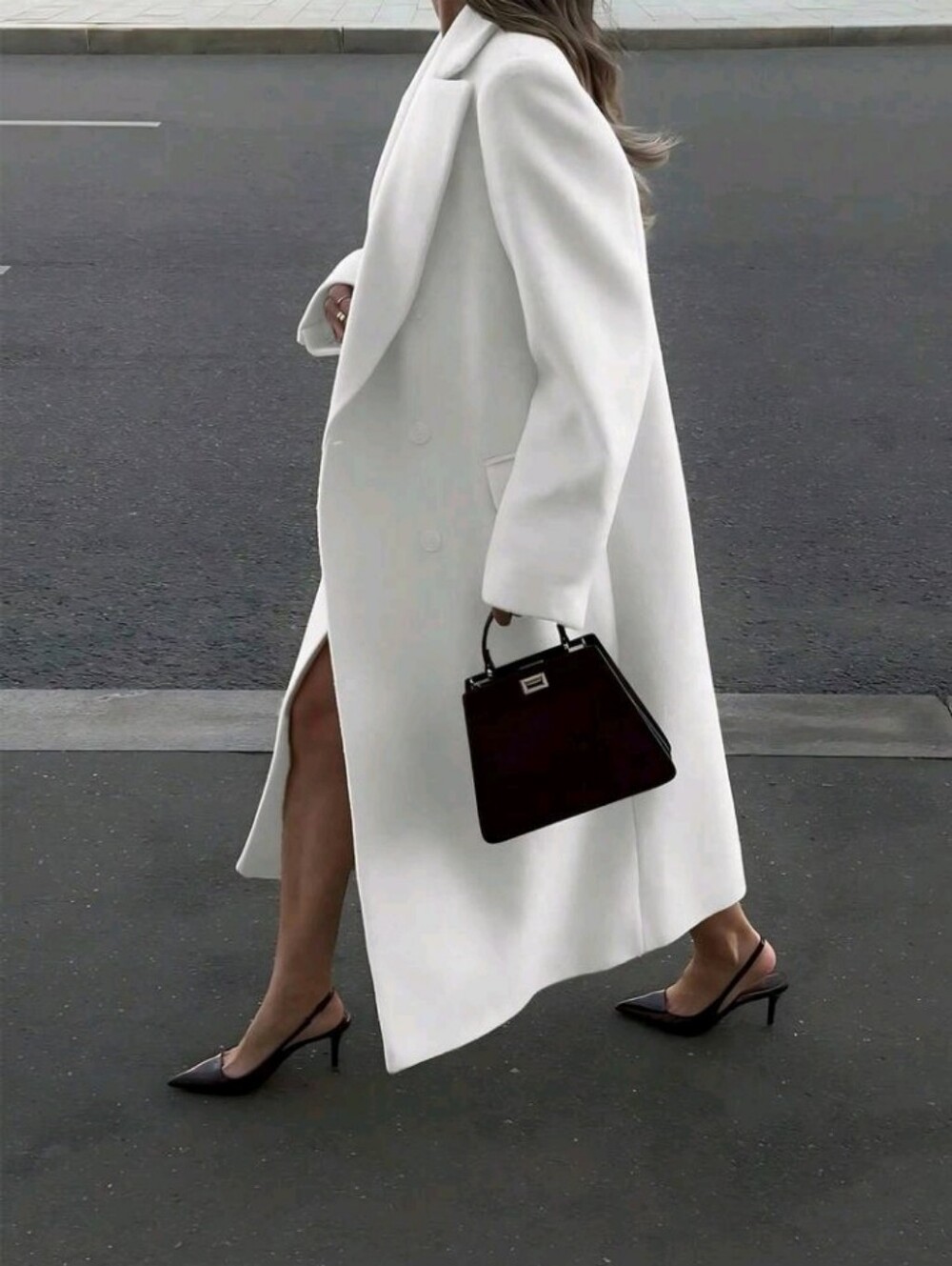 Elegant Minimalist Old Money Style Commuter Elegant Long Overcoat White Long